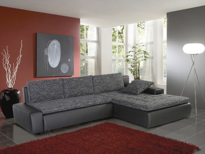 Ecksofa alisa, 300x210cm, webstoff schwarz grau, kunstleder ... Grau couch wohnzimmet